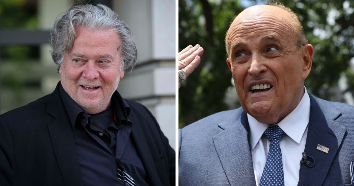 Steve Bannon's defiant pledge to protect Rudy Giuliani came during the former New York mayor's 80th birthday celebration (Getty Images)