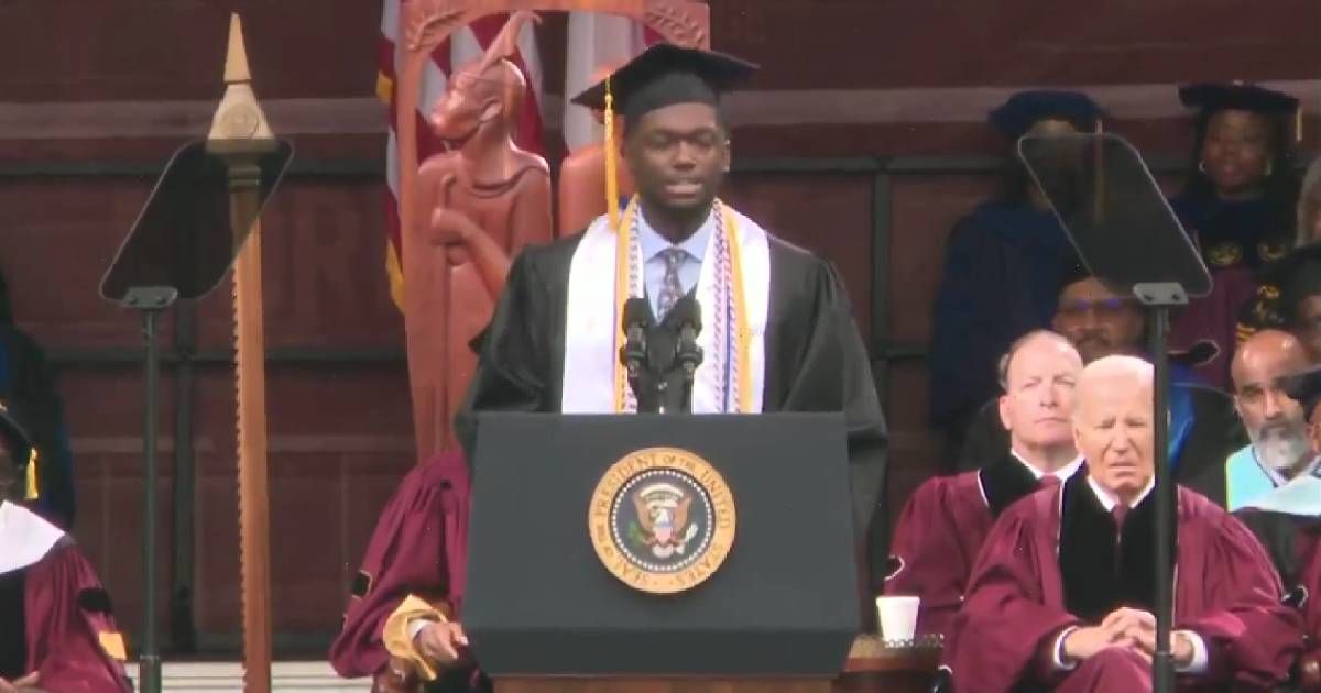 DeAngelo Jeremiah Fletcher, Morehouse College Commencement Valedictorian, demands ceasefire in Gaza (@RNCResearch/ X)