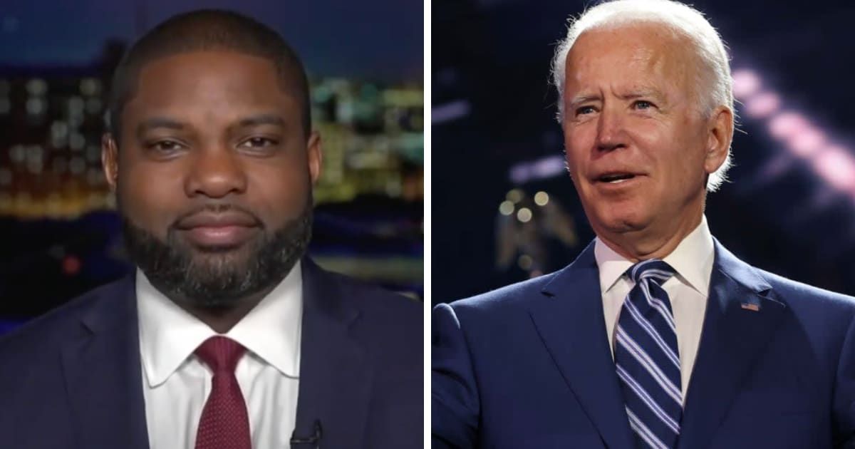Byron Donalds is rumored to be under consideration as Donald Trump's running mate, lending a motivation to his inflammatory rhetoric about Joe Biden (NewsNation/YouTube, Getty Images)