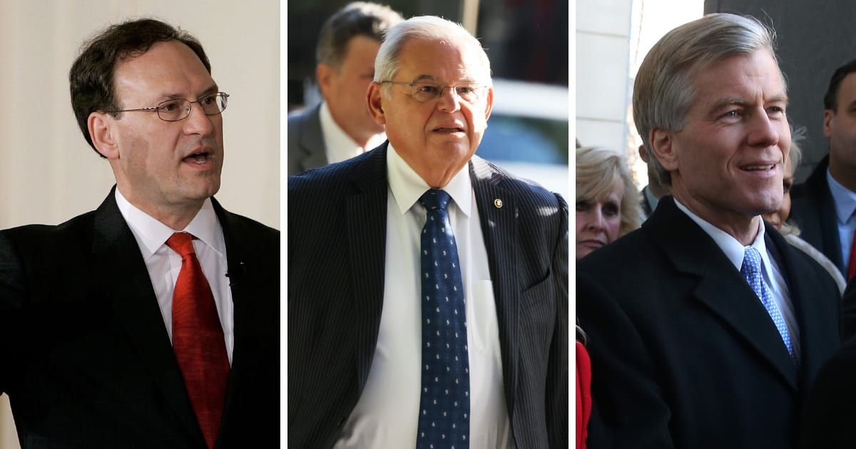 (L-R) Samuel Alito, Bob Menendez, and Bob McDonnell have thrown their wives under the bus during critical moments (Getty Images)