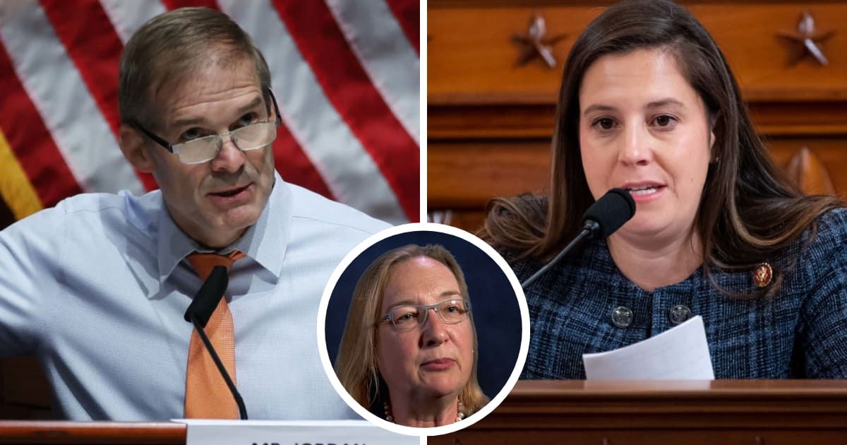 Elise Stefanik (R) and Jim Jordan (L) have requested a meeting with the DC Circuit Executive’s office to review how the complaint against Judge Howell (M) was managed (Getty Images, WikiMedia Commons)