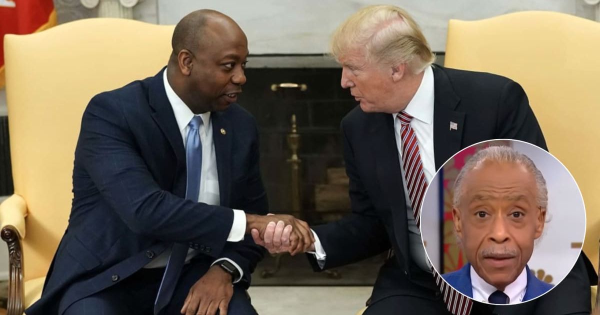Al Sharpton dared Donald Trump to pick Tim Scott as his running mate after ex- POTUS's Abraham Lincoln remark (Screenshot/Morning Joe, Getty Images)