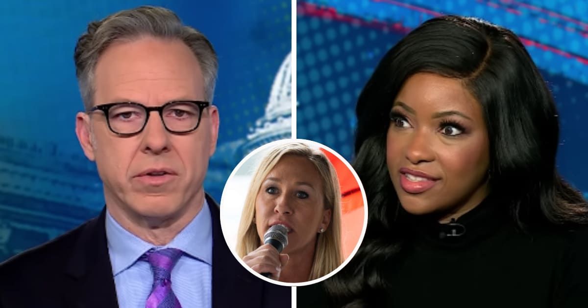 CNN host Jake Tapper told Jasmine Crockett that her response to Marjorie Taylor Greene's criticism of her appearance was 'a thousand-fold' stronger (CNN, Getty Images)