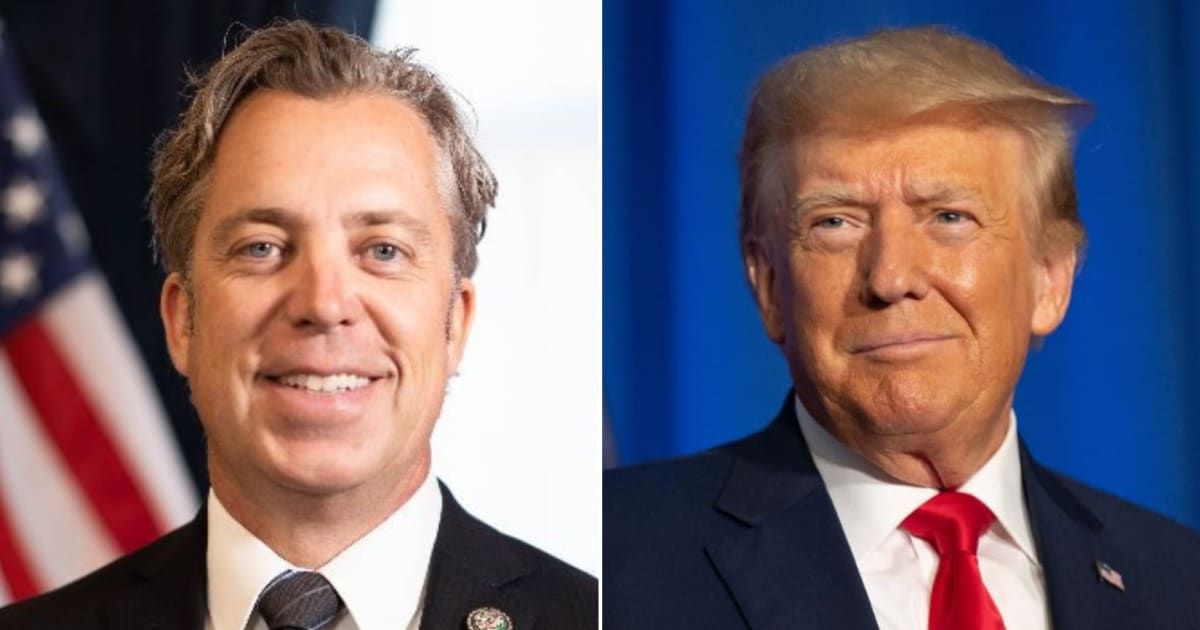 Rep. Andy Ogles (left) promoted a new bill titled 'Let Trump Speak Act' which would forbid courts from placing gag orders on defendants in the majority of civil and criminal cases (@RepOgles/X, Getty Images)