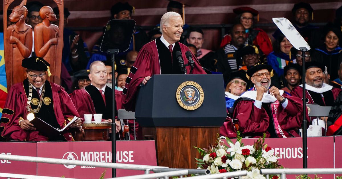 President Joe Biden speaks at the Morehouse College Commencement on May 19, in Atlanta, Georgia (Getty Images)