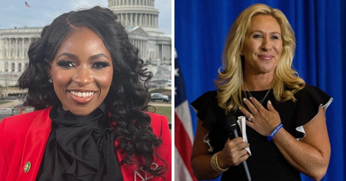 Jasmine Crockett and Marjorie Taylor Greene hurled personal insults at each other during a House Oversight Committee hearing (Jasmine Crockett/Instagram, Getty Images)