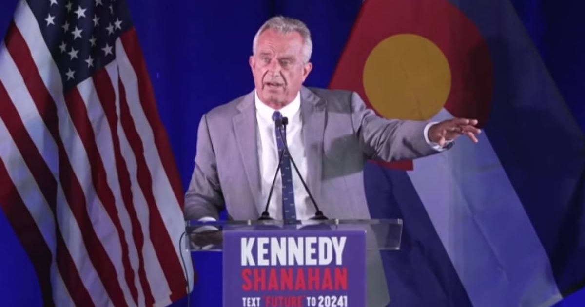 Independent presidential candidate Robert F Kennedy Jr speaks during a voter rally at The Hangar at Stanley Marketplace in Aurora, Colorado on May 19, 2024 (NBC/YouTube)