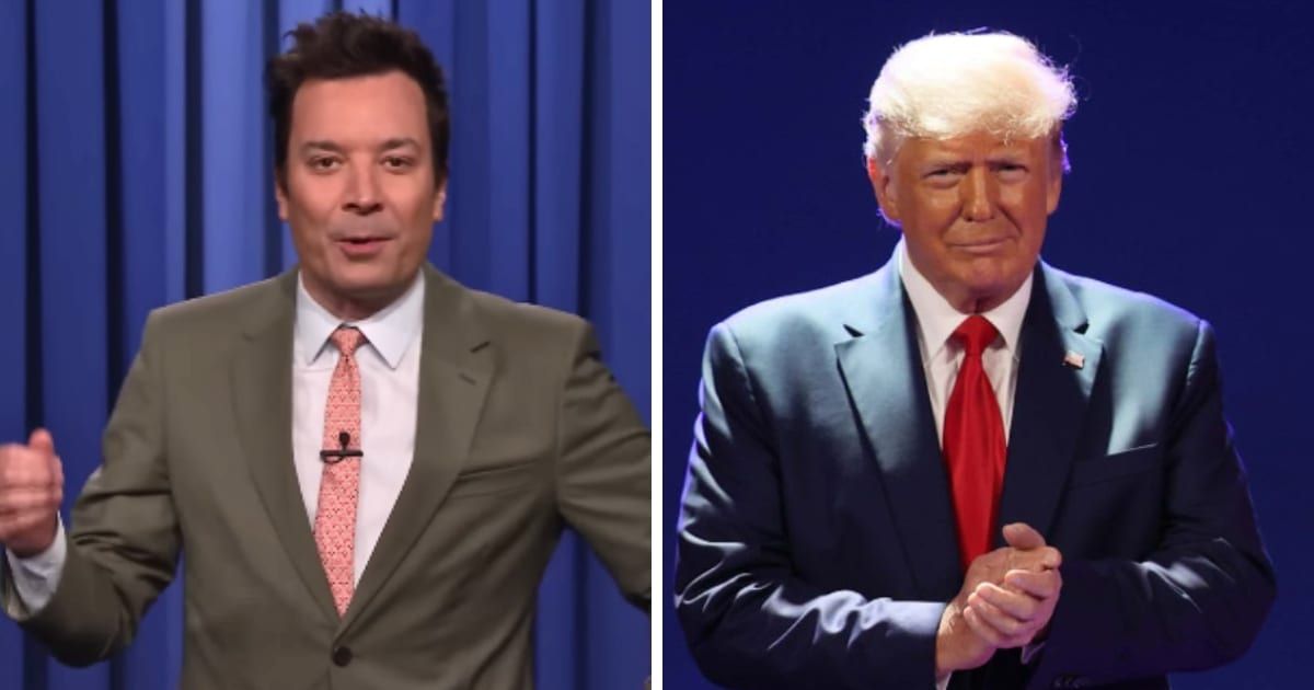 Jimmy Fallon suggested what Donald Trump’s teleprompter guy was up to during mid-speech pause on May 18 (Fallon tonight/Youtube; Getty Images)