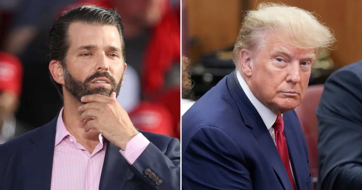 Donald Trump Jr launched into a tirade outside the courtroom, labeling the prosecution of his father, Donald Trump, a 'sham'(Getty Images)
