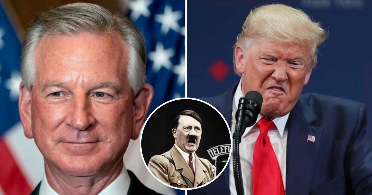 Sen Tommy Tuberville (R-AL) denies the existence of a video from Donald Trump's campaign promoting a 'unified Reich' in his second term, despite evidence in the form of screen captures (Getty Images)