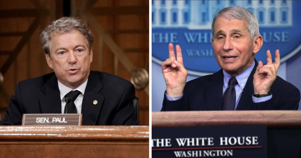Senator Rand Paul (L) accused Dr Anthony Fauci (R) and his associates of deleting trails to locate the origin of the Covid-19 pandemic (Getty Images)