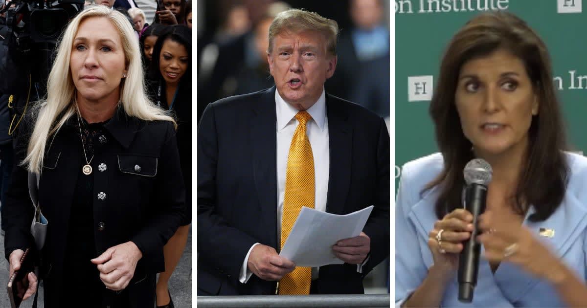 Marjorie Taylor Greene criticizes Nikki Haley for endorsing Donald Trump (Anna Moneymaker/Getty Images, Getty Images, and Twitter/ @NikkiHaley)