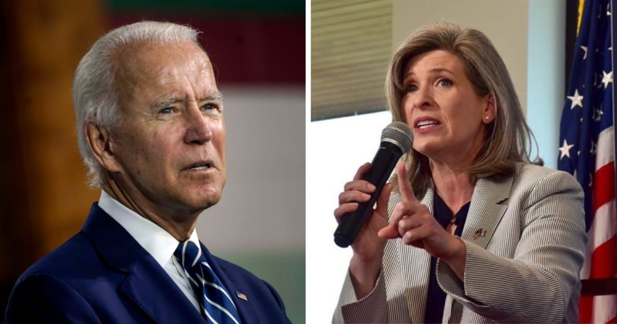 Joni Ernst penned a letter to Joe Biden seeking answers about refugees from Gaza (Getty Images, Instagram/@joniernst)