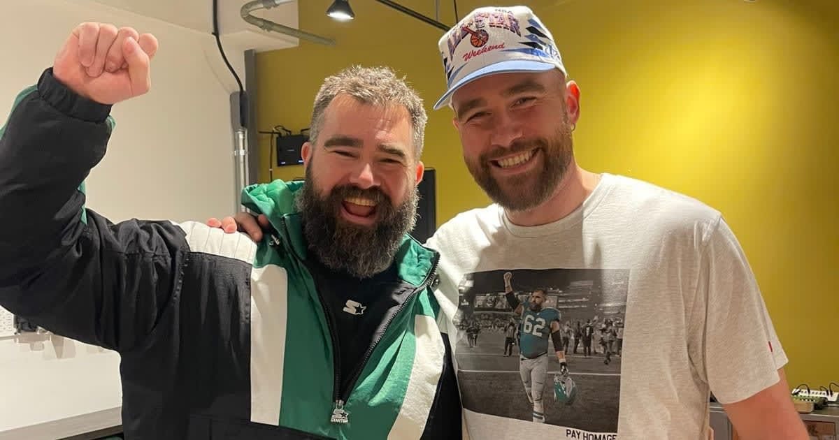 Travis and Jason Kelce take ‘New Heights’ podcast to France (NewHeights/X)