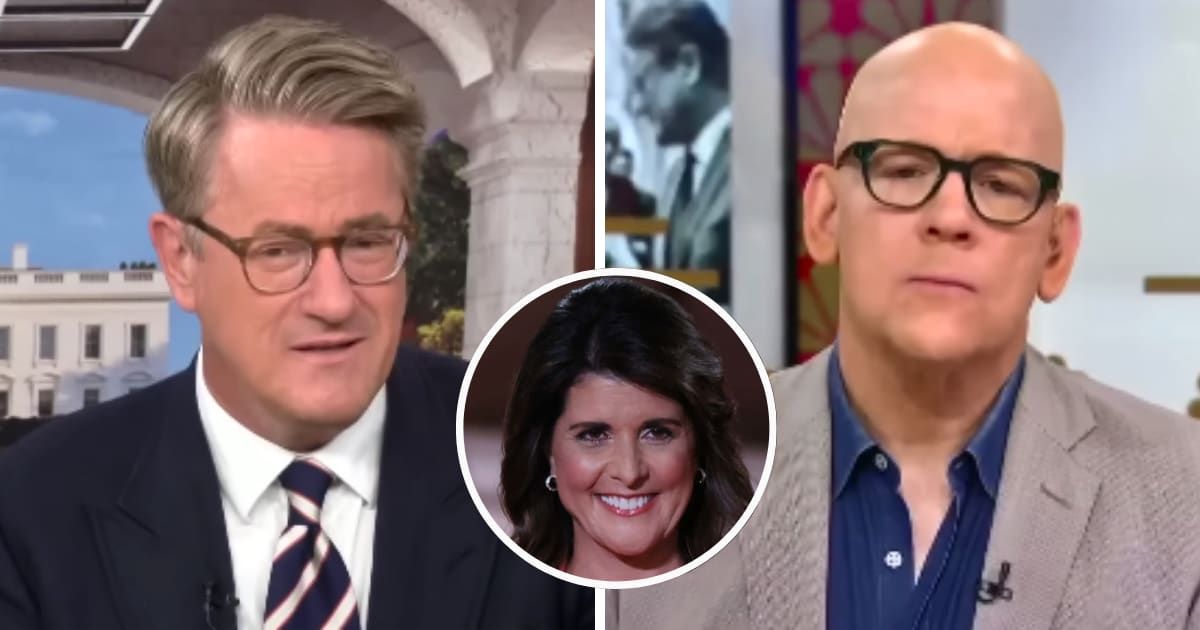 Joe Scarborough went into a rant mode while talking to John Heilemann about Nikki Haley's support of Donald Trump (MSNBC/YouTube and Getty Images)