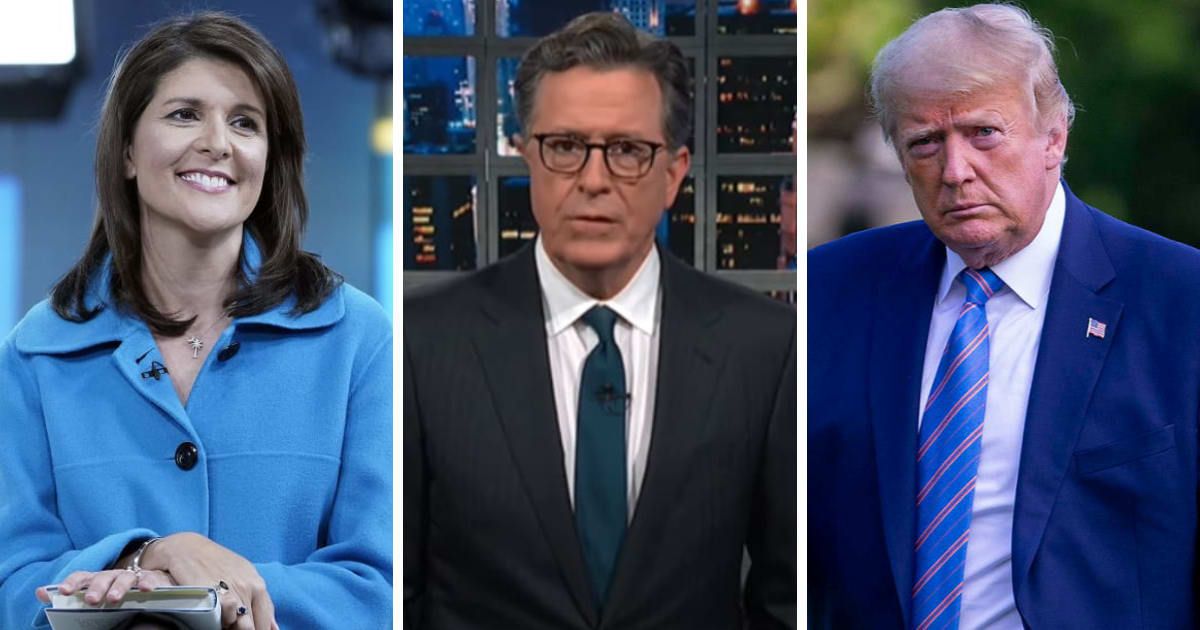 'Late Show with Stephen Colbert' took aim at former Republican presidential candidate Nikki Haley endorsing Donald Trump in the 2024 election (ColberLateShow/Youtube; Getty Images)