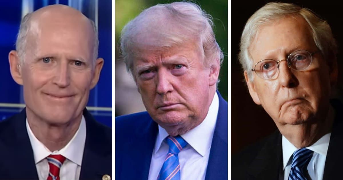 Rick Scott showed his support for Donald Trump as he launched a bid to replace Senate GOP leader Mitch McConnell (Screengrab/Fox News, Getty Images)