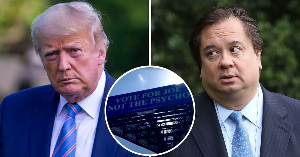 George Conway trolls Donald Trump with a billboard near his Mar-a-Lago residence calling him a 'psycho' (Getty Images, Screengrab/MSNBC)