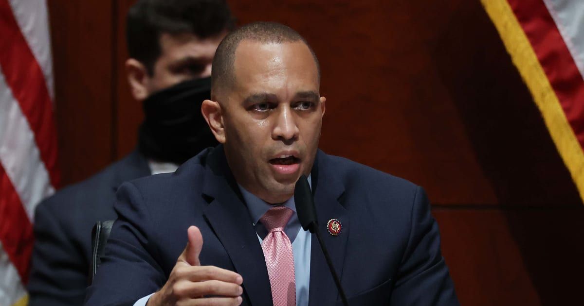 Hakeem Jeffries, House Minority Leader, issued a dire warning on MSNBC’s 'Deadline,' asserting that if the Supreme Court overturns Roe v Wade, it signals the potential collapse of democracy itself (Getty)