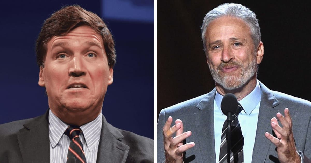 During a podcast, Tucker Carlson revealed he would never sit down for an interview with Jon Stewart because he has 'so much contempt for him'  (Getty Images)