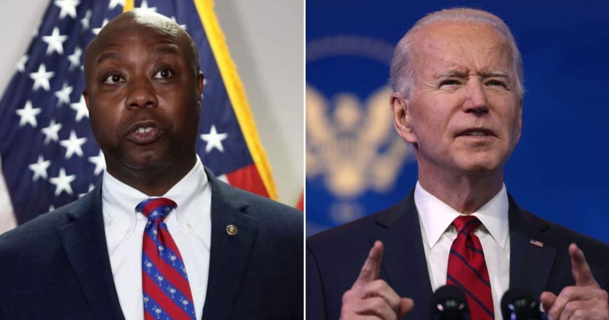 Sen Tim Scott claimed President Joe Biden supported educational segregation without much evidence (Getty Images)