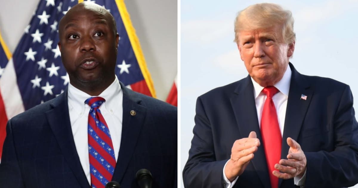 Tim Scott repeatedly dodged questions about Donald Trump's claim that the FBI was 'locked & loaded' during the Mar-a-Lago search (Getty Images)