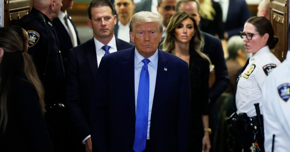 Former President Donald Trump exits the courtroom after testifying at his civil fraud trial at New York State Supreme Court on November 6, 2023, in New York City (Michael M. Santiago/Getty Images)