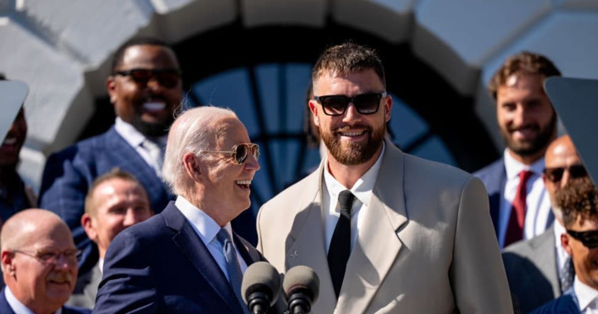 Travis Kelce jokes he's 'going to get tased' after Joe Biden invites him to podium during White House visit