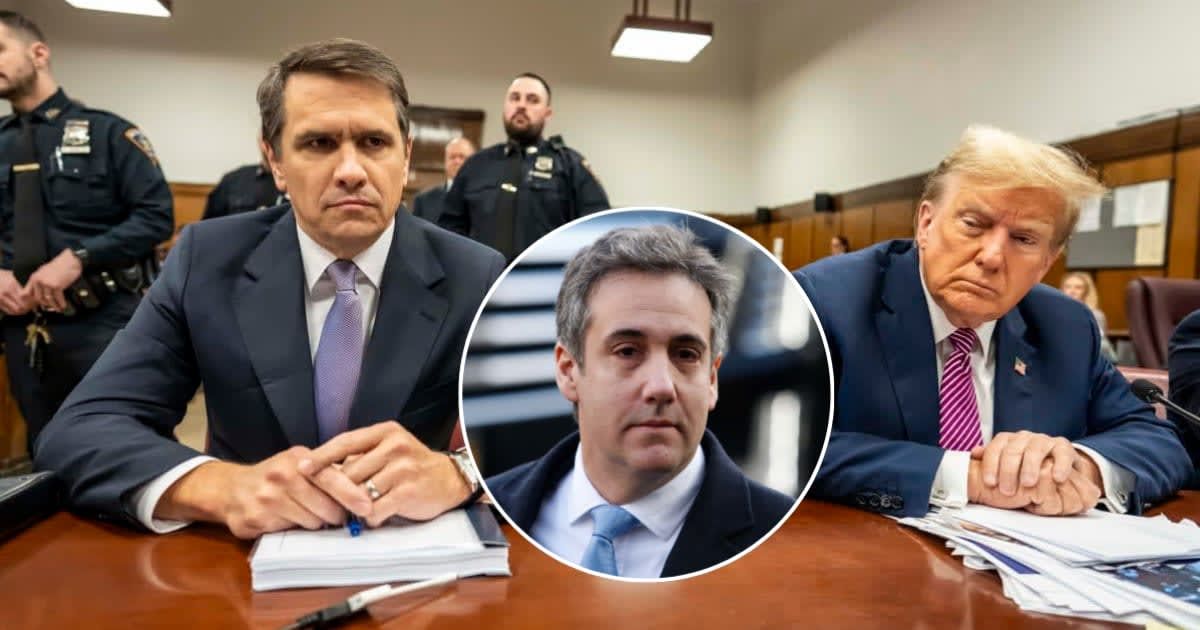 Michael Cohen (inset) launches fresh attack on Donald Trump and his attorney Todd Blanche (Getty Images)