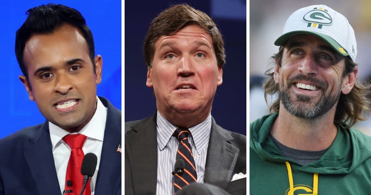 Vivek Ramaswamy urged BuzzFeed to hire Tucker Carlson and Aaron Rodgers (Justin Sullivan/Getty Images, Getty Images)
