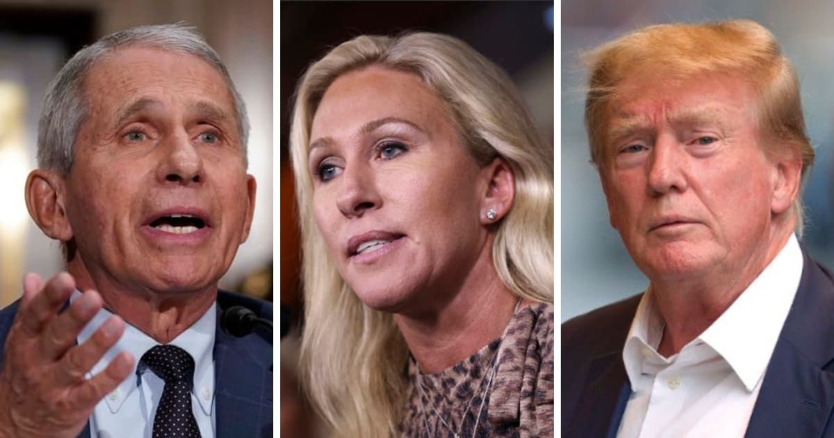 Marjorie Taylor Greene claimed she does not worship Donald Trump and called for Dr Anthony Fauci to be put on trial (Getty Images)