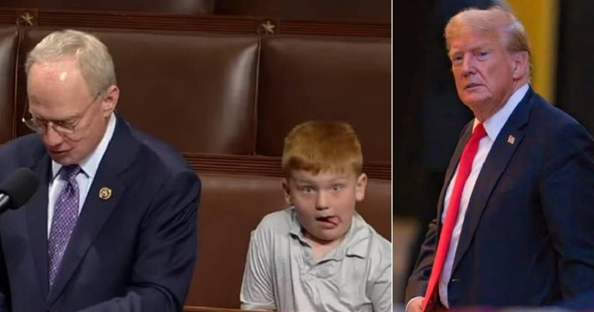 John Rose's son gave 'cute' facial expressions while his dad addresses the house against Donald Trump conviction (C-SPAN video screengrab, Getty Images)