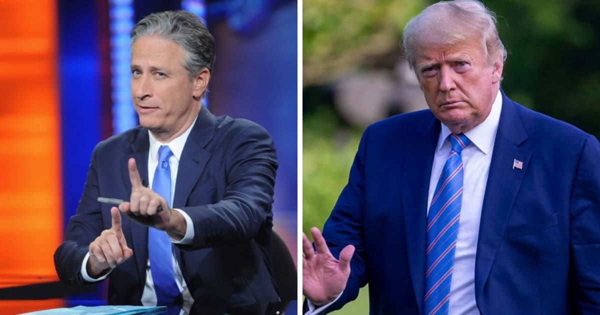 In a recent episode of the '2 Bears, 1 Cave' podcast, Jon Stewart echoed Donald Trump's assertion that the system is 'rigged' (Getty Images)