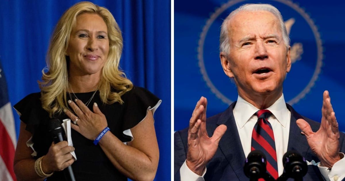 Marjorie Taylor Greene made a passionate case for impeaching Joe Biden, focusing on his immigration policies (Getty Images)
