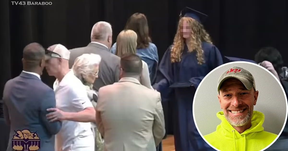 Matt Eddy (white t-shirt/Inset) interrupted the ceremony by rushing toward the Black Superintendent as his daughter was about to receive her diploma (X/FB)
