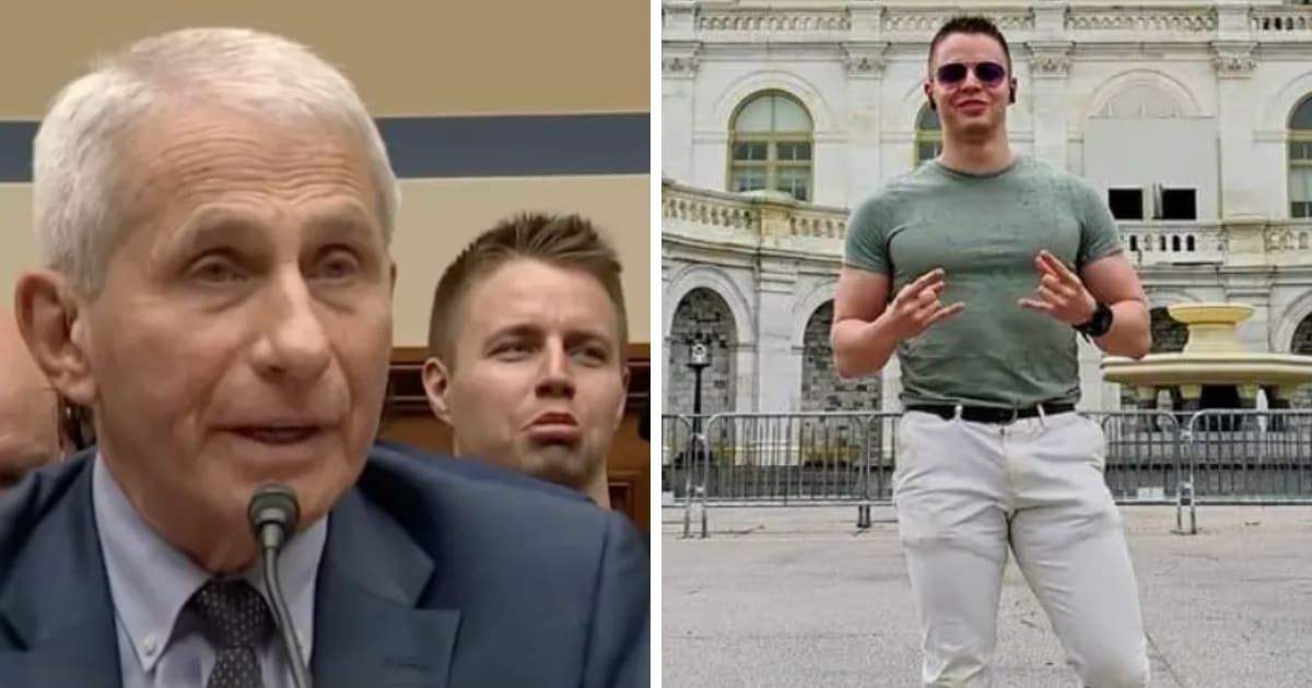 As Dr Anthony Fauci testified about death threats he received while leading the US' Covid response, Brandon Fellows repeatedly made faces (CNN/YouTube and Brandon Fellows/Facebook)