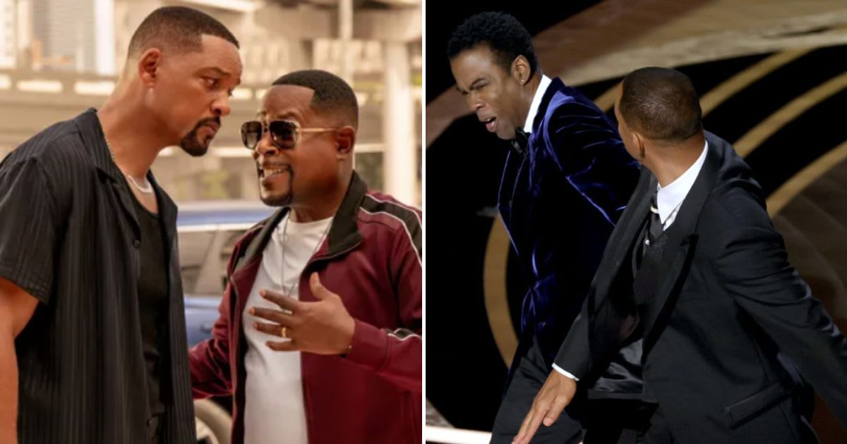 Will Smith reportedly made reference to the 2022 Oscars Chris Rock slapgate incident in 'Bad Boys 4' (Sony Pictures Releasing and Getty Images)