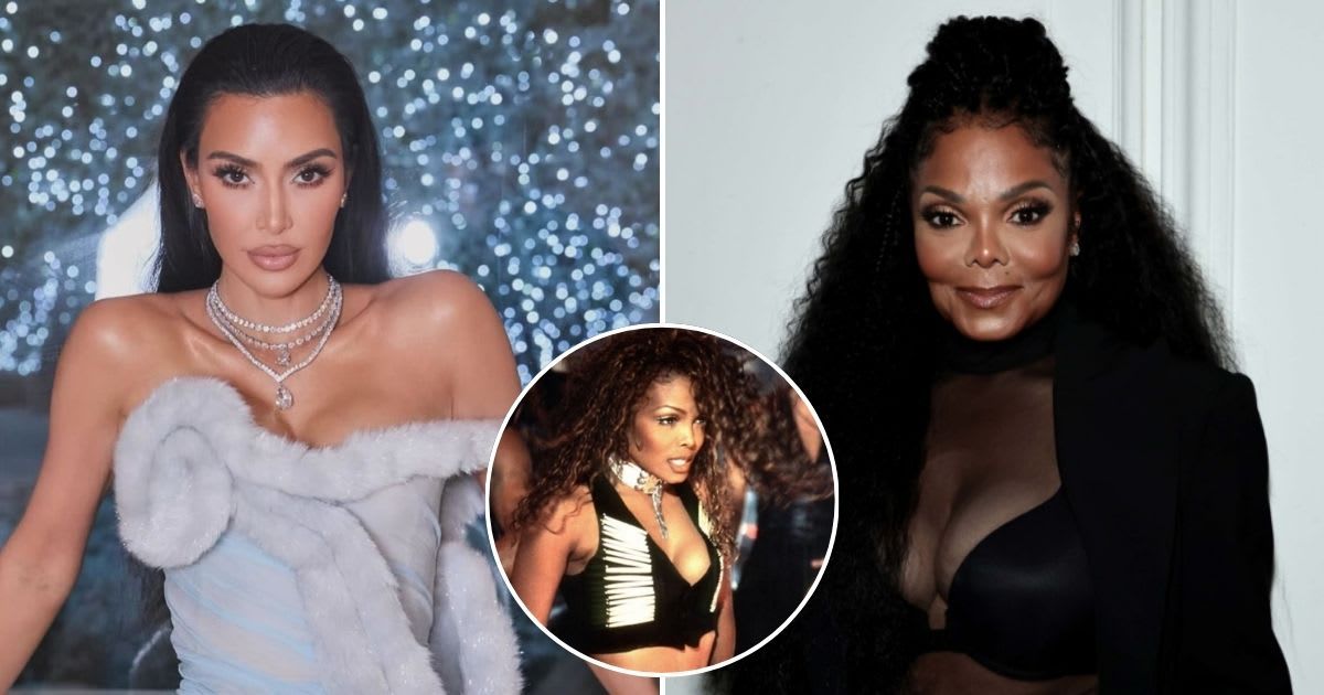 Kim Kardashian recently wore Janet Jackson's famous 'If' outfit (@kimkardashian/Instagram, Getty Images, Inset: Janet Jackson/YouTube)