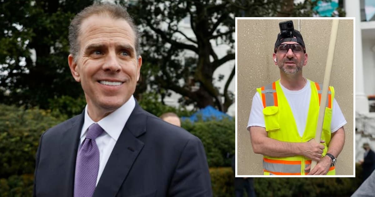 Robert Ware (inset) was outside the J Caleb Boggs Federal Building in Wilmington protesting against Hunter Biden (Getty Images, X/@ErinKell79)