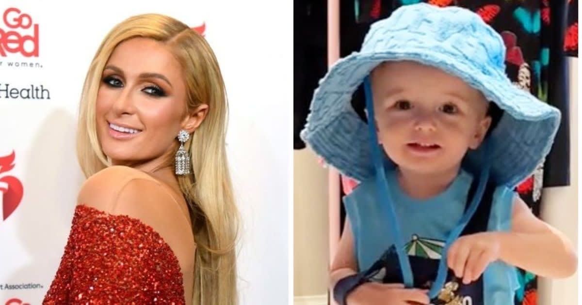 ‘My lil style icon’: Paris Hilton gushes over son Phoenix dressed in Moschino overalls and Versace hat