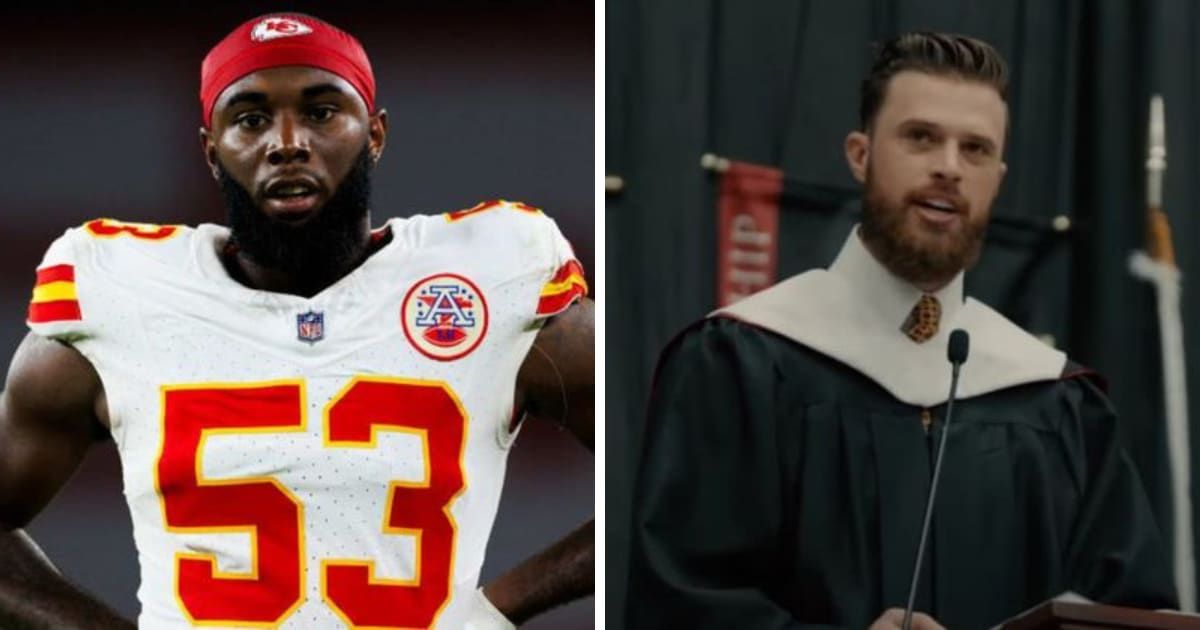 Kansas City Chiefs player Harrison Butker reportedly ran to grab medical aid for teammate BJ Thompson during his seizure (Getty Images, Benedictine College/Youtube)