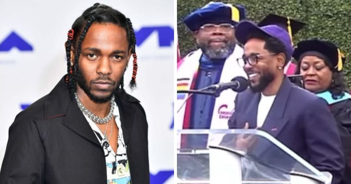 Rapper Kendrick Lamar showed up at Compton's college graduation on June 8 (Getty Images, @AndresWrites/X)