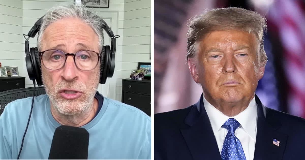 Jon Stewart said former President Donald Trump has given the country a 'gift' by exposing the 'soft hum of corruption that is the engine of almost all of our business' (The Weekly Show, Getty Images)