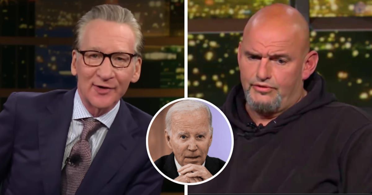 Sen John Fetterman (D-Pa) and Bill Maher differed in their opinions on whether President Biden can win reelection (Real Time, Getty Images)