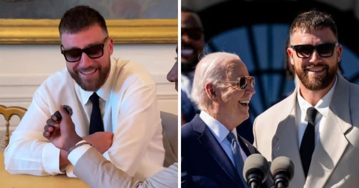 Travis Kelce and his team interacted with President Joe Biden on May 31 (@chiefs/TikTok, Getty Images)
