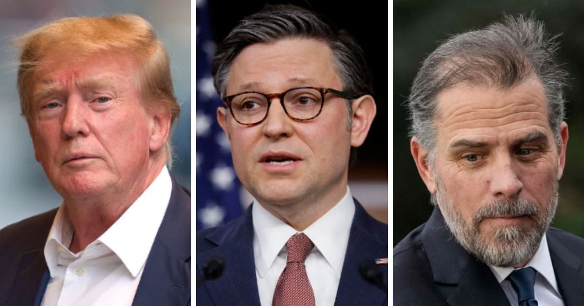 Mike Johnson's take on Hunter Biden's federal conviction sharply differed from his take on the felony conviction of Donald Trump (Getty Images)
