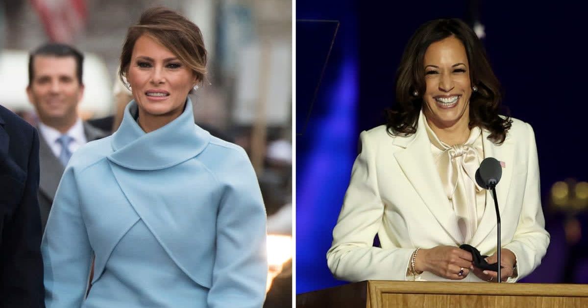 Melania Trump channeled Jackie Kennedy's iconic 1960s style during Trump's inauguration, while Kamala Harris delivered her inaugural speech as Vice President in an all-white suit by Carolina Herrera (Tasos Katopodis/Getty Images)