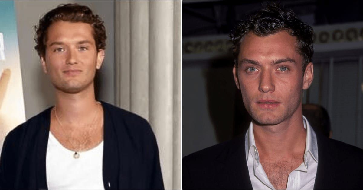 Rafferty Law, 27, is the spitting image of his father Jude Law when he was the same age during his breakout role in 'The Talented Mr Ripley' (@rafflaw/Instagram,  Barry King/WireImage)