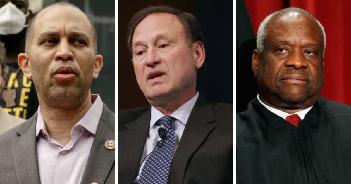 Hakeem Jeffries called Justice Clarence Thomas to be Justice Samuel Alito's 'right-wing buddy' (Getty Images)