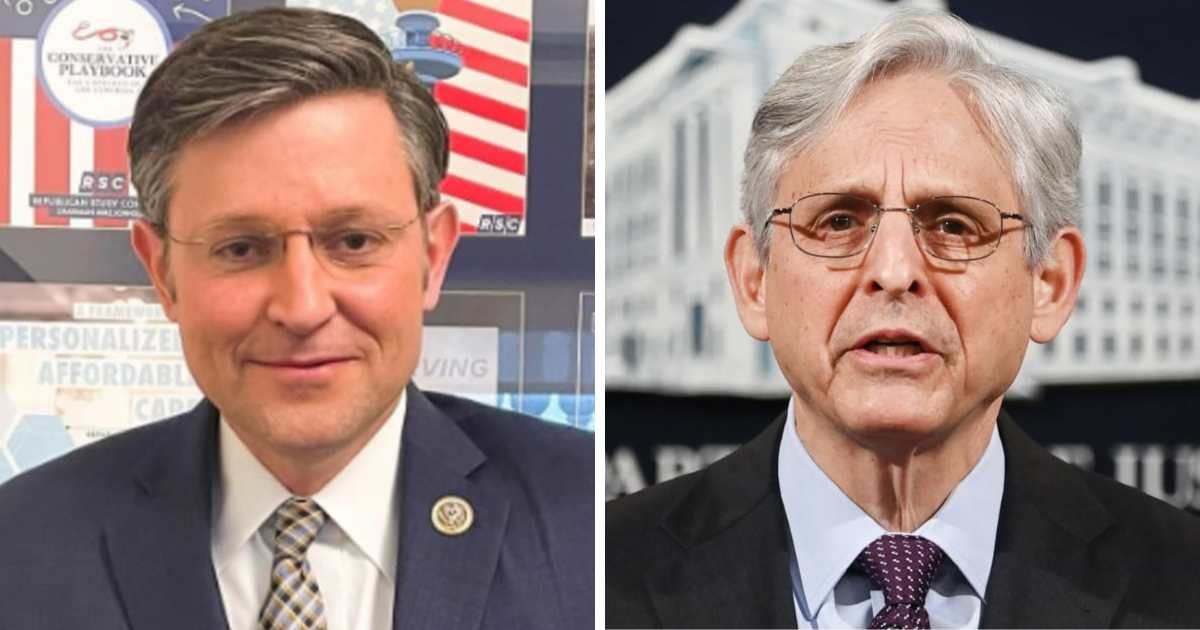 Mike Johnson decried the DOJ's refusal to prosecute Merrick Garland for defying congressional subpoenas (Getty Images)